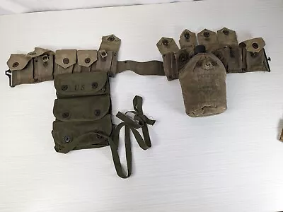 WW1/WW2 US Ammo Pouch Belt W/ Canteen Cup And Carrier Grenade Pouch M1 Garand • $229