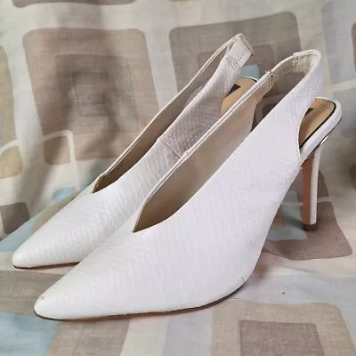 Miss Selfridge White Faux Leather Pointed Toe Slingback Stiletto Shoes - Size 5 • £4.99