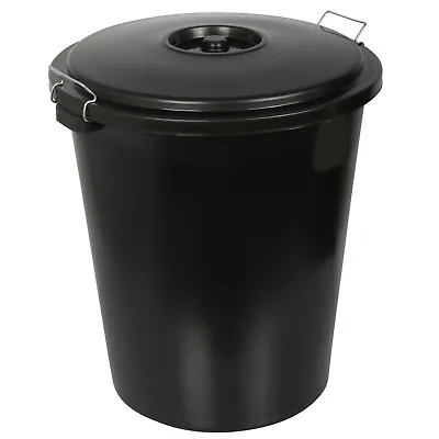 90L Heavy Duty Garden Rubbish Refuse Bin. Metal Handles With Clip Lid. (Black) • £14.96