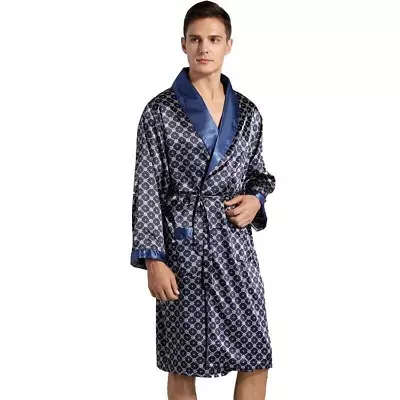 Mens Kimono Bathrobe Silk Satin Pajama Sleepwear Night Robe Gown • $26.39