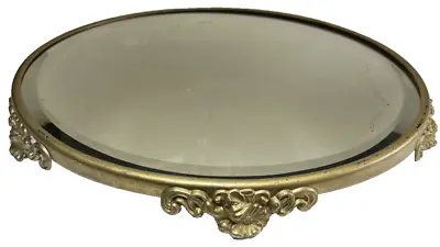 Antique Plateau Dresser Vanity Tray Beveled Glass Mirror Ornate Footed Floral • $107