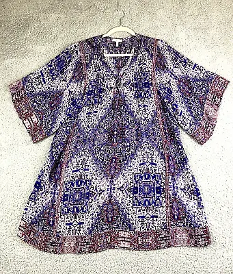 Joie L 100% Silk Boho Longline Abstract Printed Tunic Top Dress Women's Large L • $44.99