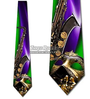 Mardi Gras Mask And Saxophone Men's Music Neck Ties Jazz Necktie Brand New • $18.75