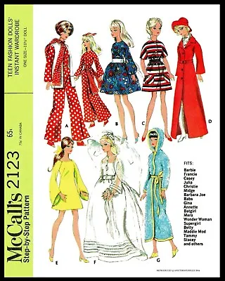 McCall's 2123 BARBIE Vintage Fashion Doll Fabric Sewing Pattern Gina Babs Tammy  • $5.99