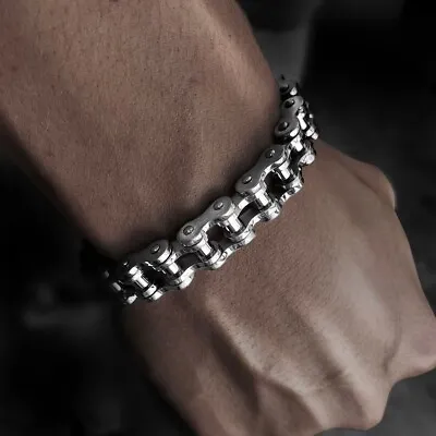 SOLID Stainless Steel Motorcycle Bike Chain Design Bracelet Men's Jewelry Gifts • $13.90