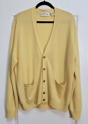 Orvis Cardigan Sweater Men's Size Large 100% Cashmere Yellow Button Long Sleeve • $38.99