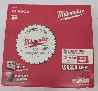 10 BLADES Milwaukee 48-41-0723 7-1/4” 24T Framing Worm Drive Circular Saw Blade • $49.99