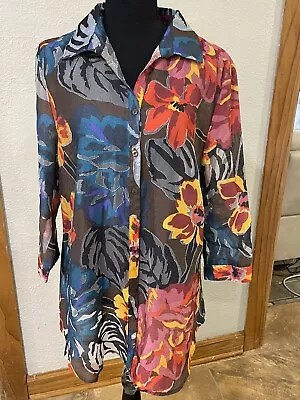 Erin London Blouse Women Floral Button Up 3/4 Sleeve Large Nwot • $18