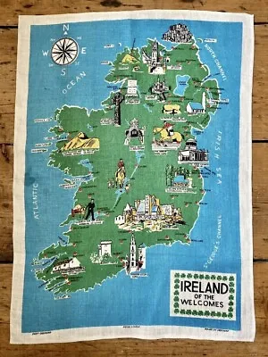 Vintage Novelty Map Of Ireland Tea Towel Pure Irish Linen • £8