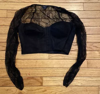 Guess By Marciano Black Lace Crop Top Corset Long Sleeve Size Small • $28.99