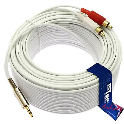 Screened Audio 3.5mm Stereo Jack Plug To 2 RCA Phono Cable Lead DJ To Amplifier • £17.95