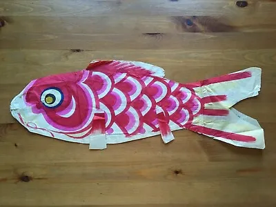 Koinobori  Red Japanese Paper Carp Vintage Hand Painted Kite Windsock Gold Eye • $125