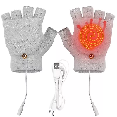 Winter Electric Rechargeable Mitten Heated Gloves Half Finger Glove Warmer USB • $5.25