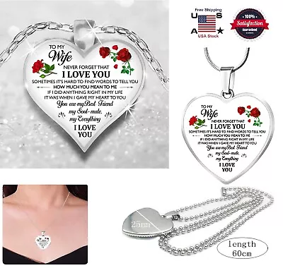 To My Wife I Love You Necklace Rose Heart Pendant Valentine's Anniversary Gifts • $6.29