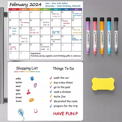 Dry Erase Magnetic Calendar Monthly Planner & Blank Whiteboard For Refrigerator • $14.88