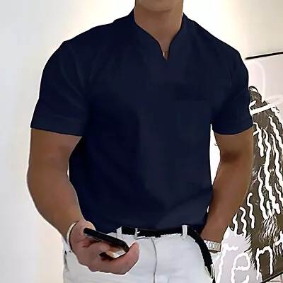 $13.59 • Buy Summer Men V Neck Short Sleeve Tops Solid Sports T-Shirt Shirt With Pocket Tees