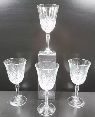 4 Cristal D'Arques Masquerade Water Goblet Set Crystal Clear Etch Cut France Lot • $49.67