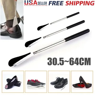 25” Extendable Metal Shoehorn Stainless Steel Long Handle Shoe Spoon Non Slip US • $7.90