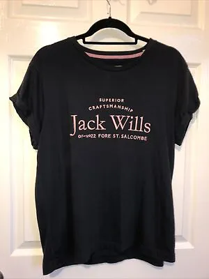 Jack Wills Pink Logo Navy Blue Cotton Top 14 UK /16 Uk • £4.80