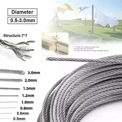 304 Stainlesss Steel Wire Rope Cable Rigging Steel Wire Rope Lifting Metal Cable • $4.68