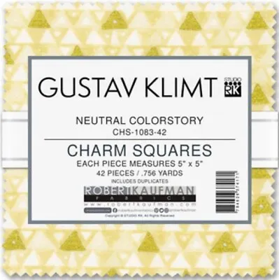 5  Charm Pack Gustav Klimt Neutral Colorstory Metallic Fabric Precuts (M532.39) • $14.97