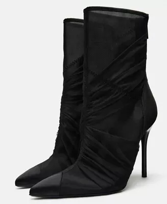 Zara NWT Semi Sheer Mesh Heeled Ankle Boots US 8 EUR 39 UK 6 • $59.99