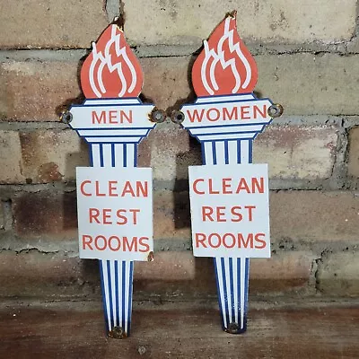 Original Vintage Standard Men Women Restroom Porcelain Gas Oil Sign 12 X4  Pair • $229