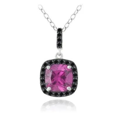 925 Silver 3.25ct Lab Created Pink Sapphire & Black Spinel Square Necklace 18  • $23.46