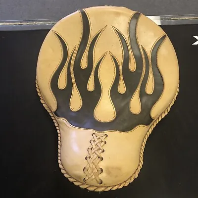 La Rosa 16  Leather Seat *fully Covered* Tan + Black Flames For Sportster 82-18 • $195