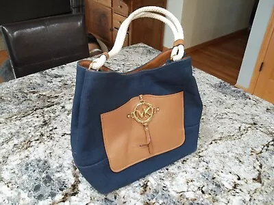 Michael Kors Medium Canvas Rope Handle Satchel Bag Purse Navy Blue EUC • $49.95