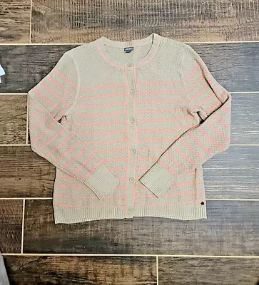 EDDIE BAUER Womens TXL Tan & Pink Stripe Button Up Cardigan Sweater • £14.47