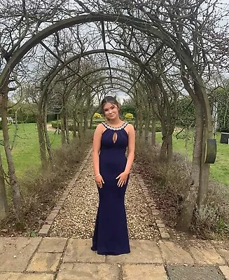 Quiz Navy Blue Backless Prom / Ball Dress With Diamonte Trim - UK 8 • £45