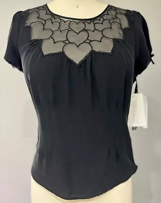 Viktor Rolf Black Heart Silk Shirt H&M Blouse~ NWT Size 6 • $40