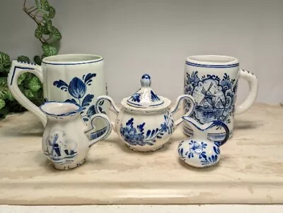$19.98 • Buy Vintage Lot Of 5 Delft Blue Holland Mugs  Mini Ewer/Pitcher