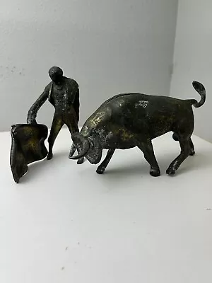 Vintage Matador Bullfighter Running Bull Sculpture Statue Figure • $45