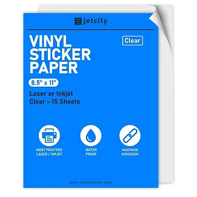 Clear Vinyl Sticker/Label Paper For Inkjet & Laser Printers - 15 Clear - 8.5x11 • $12.95