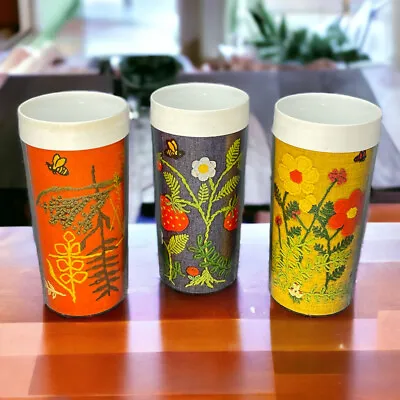 3 Thermo Serv Tumblers Crewel Embroidery Needle Designs Vintage Made In The USA • $12.89