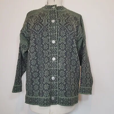 Dale Of Norway Cardigan Green Black Patterned Pure New Wool Vintage Size Large • £69.99