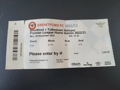 £3.69 • Buy BRENTFORD V TOTTENHAM HOTSPUR USED TICKET 26/12/22   2022/2023 Spurs London