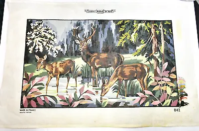 🦌Creation Margot De Paris Deer Tapestry Large CANVAS ONLY 24 X35-1/2 France Vtg • $36.42