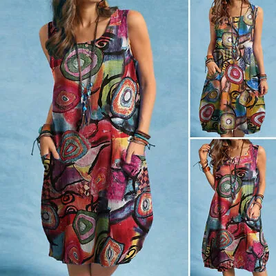 $20.85 • Buy ZANZEA Womens Floral Retro Ethnic Vest Sundress Casual Oversized Summer Dress AU