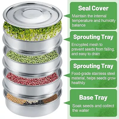 4-tier Beans SEED SPROUTING KIT 6” Dia Stainless Steel Stackable Round AULOCK • $48.48