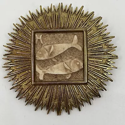 Vintage Estate Large Gold Tone Pisces Pendant Double Fish Zodiac Sign 3.25” • $10