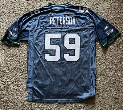 Vintage Seattle Seahawks JULIAN PETERSON Jersey Mens Size L Reebok NFL #59 Blue • $99.99