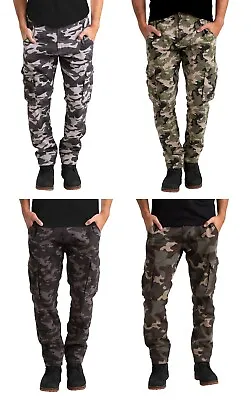 Men's Camo Cargo Regular Fit Stretch Multi Pocket Long Pants • $23.89