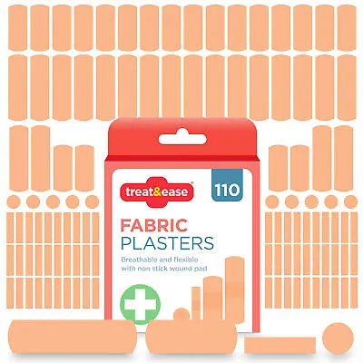 110 Assorted Fabric Plasters Breathable Flexible Adhesive FirstAid Wound Healing • £2.99