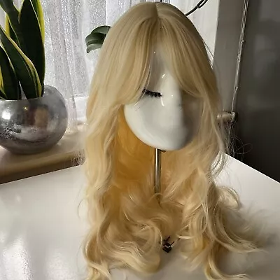 Gold-Cream-Pale Yellow Tones Light Blonde Curly Wig Long Bangs/fringe Cosplay  • £13