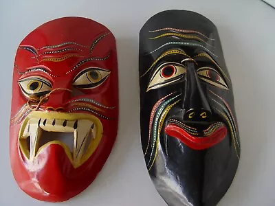 2 Vintage Painted Tiki Bar Carved Face Mask • $49.50