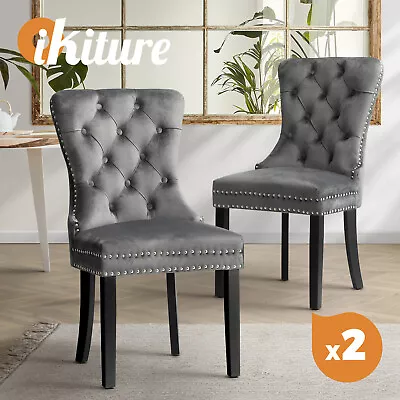 Oikiture 2x Velvet Dining Chairs Upholstered French Provincial Tufted Grey • $249.90