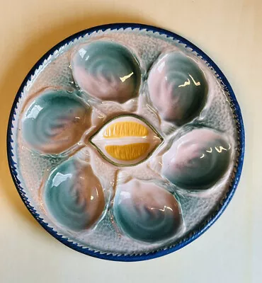 Vintage French Majolica Oyster Plate Scallop Shell Saint Clement 10  • $60